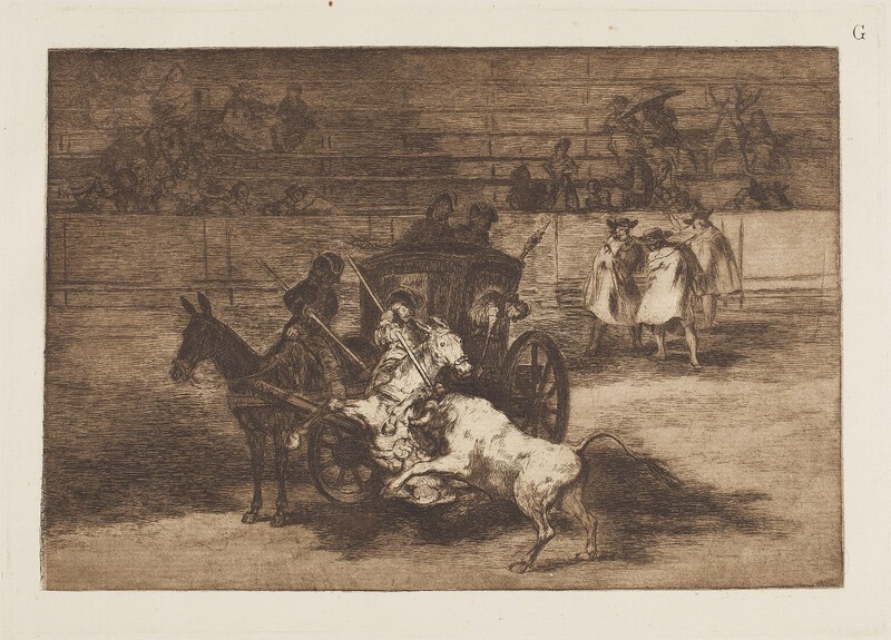 Combat of a harnessed carriage with two mules (Bullfighting G)